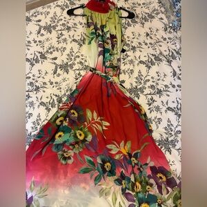 New York & Company Red Floral Maxi Dress